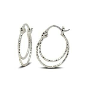 yzWG[EANZT[ _ut[vCOzCgS[h9ct oro bianco riempito da donna sottili a doppia orecchini a cerchio 9k gf