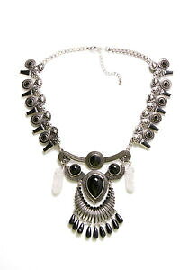 yzWG[EANZT[ t@^XeBbNbNAXeJVo[NglbNXubNr[Yfantastico look azteco ornamentale argento piastrone collana w nero perline t343