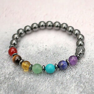 yzWG[EANZT[ `NX^Xgb`w}^Cg`NuXbgematite chakra bracciale con buddha testa 7 chakra cristalli 8mm forte stretch
