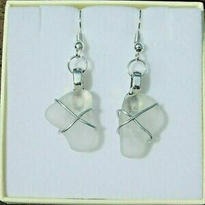 yzWG[EANZT[ nhChNAzCgXbhR[jbVV[OXy_gCOfatto a mano chiara biancofilo avvolto cornish seaglass orecchini pendenti 48 cm di