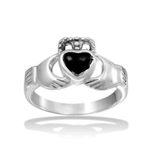 【送料無料】ジュエリー・アクセサリー スターリングシルバーハイポリッシュクラダリングブラックハートargento sterling alto lucidato anello claddagh con onice nera cuore