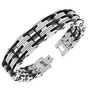 yzWG[EANZT[ XeXX`[ubNubNc[g`F[YW[W[tbNuXbgacciaio inox argento nero bicolore catenella con maglie da uomo bracciale g
