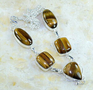 yzWG[EANZT[ nhChS[f^CK[ACWFVo[X^[OlbNXartigianale dorato di tigre occhio gemma 925 argento sterling collana 19