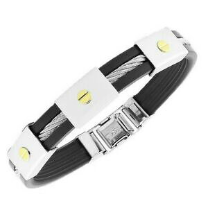 yzWG[EANZT[ XeXubNo[VR[c[g}uXbgacciaio inox gomma nera silicone bicolore uomo bracciale