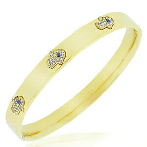yzWG[EANZT[ X`[XeXnTbL[`[WbhuXbgacciaio inox color oro bianco blu cz hamsa portafortuna bracciale rigido, 191cm