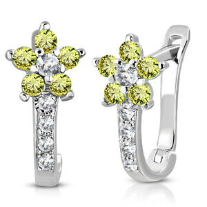 yzWG[EANZT[ Vo[X^[OCG[gK[YT[Ni[t[CO925 argento sterling giallo cz piccolo ragazze cerchio stretto fiore orecchini