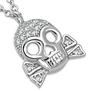 yzWG[EANZT[ Vo[X^[ONX{[zCgXJy_glbNX925 argento sterling ossa incrociate teschio bianco trasparente ciondolo collana