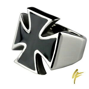 yzWG[EANZT[ YXeXev[V[O|bVVo[ubNACANXda uomo in acciaio inossidabile sigillo templare ring croce di ferro nero argento