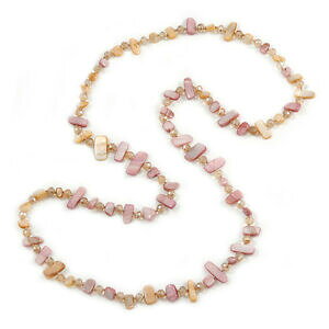 【送料無料】ジュエリー・アクセサリー ロングピンクピーチシェルベージュクリスタルガラスビーズネックレスlungo rosapesca shellbeige in vetro cristallo collana di perline 120cm l