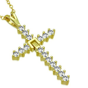 yzWG[EANZT[ Vo[X^[OCG[S[hJ[NXy_glbNX925 argento sterling giallo color oro cz religioso pendente a croce collana,