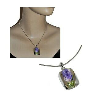yzWG[EANZT[ EB[Vo[bLlbNXXl[NW[W[y_gt[ACXviennois collana placcato argento maglia serpente ciondolo fiore iris dipinto,