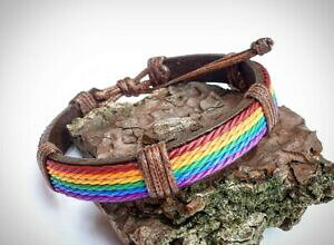 yzWG[EANZT[ pZARCXNGqXiCfB_XAeTipulsera arcoiris cuero hilos nylon adaptable a diferentes medidas artesana lgbti