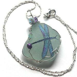 yzWG[EANZT[ CMXg{V[OXlbNX`F[dragonfly inglese dipinti a mano vetro del mare collanacatena 18 fuoco lucido perle