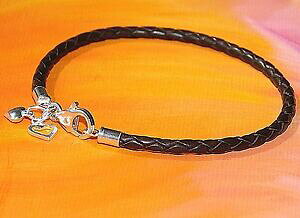 yzWG[EANZT[ CxCA[guEU[Vo[X^[O`[n[guXbgdonna 3mm marrone pelle e argento sterling charm cuore braccialetto da lyme bay arte
