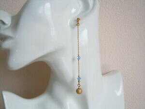 �y���������z�W���G���[�E�A�N�Z�T���[ �{�[���N���X�^���K���X���b�L�C�������Oorecchini lunghi placcati in oro con sfera e vetro cristallo blu 4,3 gh7,2 cm