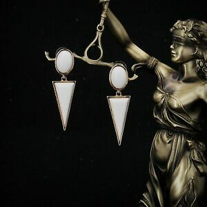 yzWG[EANZT[ u[NhGChWF[gbNA[fRI[ogCAOuboucles doreilles clip on dore gerometrique art deco ovale triangle blanc x27