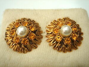 yzWG[EANZT[ COCG[CXg[Be[Wp[p[AOorecchini strass giallo e perle vintage 50 nuovo old nuovo pearl earirngs