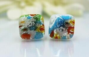 yzWG[EANZT[ XeXCO{^COKXglass jewels in acciaio inox orecchini a bottone orecchini millefiori colorato quadrato fiore l013