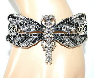 yzWG[EANZT[ uXbgVo[ubNzCgCXg[XvOGXeBbNo^tCbracciale donna argento nero bianco strass farfalla elastico a molla regalo