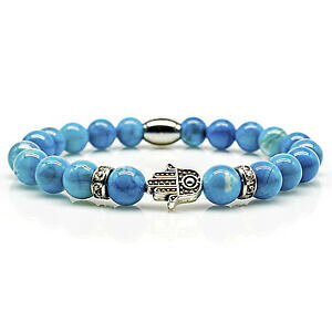 yzWG[EANZT[ uXbgp[AK^V[uEnhIut@eB}uXbguXbgbracciale perle agata seeblau mano dei fatima s donna uomo bracciale bracelet 8 mm