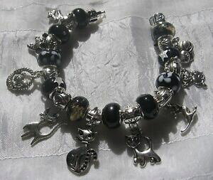 �y���������z�W���G���[�E�A�N�Z�T���[ �u���X���b�g�u�����P�X�A���W�����e�m���[���`���[���y�����Y�h�[�i�c���F�������h�f�`���b�gbracelet 20cm breloques argente noir charms perles donuts verremonde 