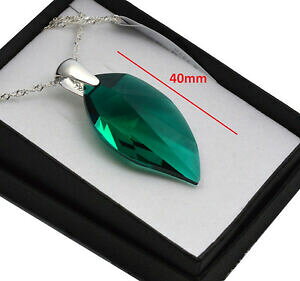 yzWG[EANZT[ Vo[X^[OlbNXGh[tXtXL[NX^R925 argento sterling collana * foglia di smeraldo * 2840 cristalli di swarovski R