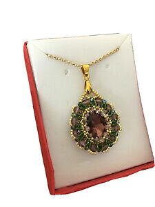 yzWG[EANZT[ S[f`F[ONX^O[AWXgS[hy_gpendente con catena dorata lunga cristalli verde ametista e oro