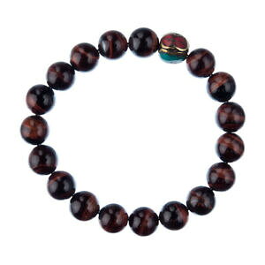 yzWG[EANZT[ `xbgbh^CK[ACuXbgbracciale occhio di tigre rosso con elemento tibetano, elastico, sfere 10mm