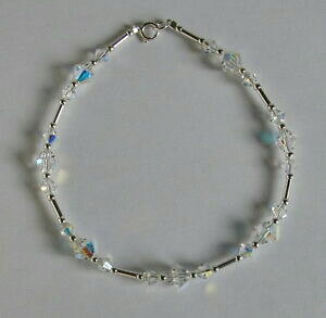 yzWG[EANZT[ Vo[X^[ONX^CguXbgXtXL[fab argento sterling 925 cristallo braccialetto chiaro ab elementi swarovski fatto a mano