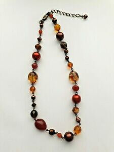 �y���������z�W���G���[�E�A�N�Z�T���[ ���b�`���b�h�u���E���A���o�[�g�j�S�[�W���X�`�F�[���r�[�h�l�b�N���Xsplendida collana di perline catena collegato in ricco rosso, marrone e ambra toni mamp;s