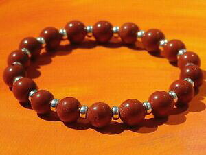 yzWG[EANZT[ YfB[XVo[r[YuXbgbhWXp[mens ladies 8mm handmade gemstone and silver beaded bracelet red jasper