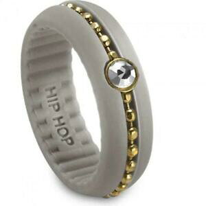 yzWG[EANZT[ OE[}qbvzbvtt[vVRO[ThS[hXtXL[anello donna hip hop hula hoop silicone grigio sabbia gold swarovski