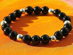 yzWG[EANZT[ AK^ubNr[YYEBYAK^WF}uXbgda uomodonna 8mm agata gemma amp; bracciale con perline dargentonaturale agata nera