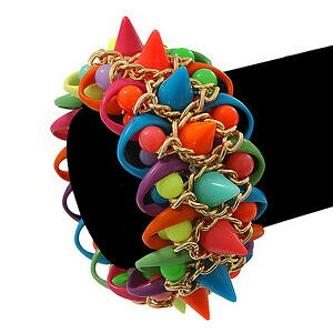 yzWG[EANZT[ ANR[hXpCNtbNX`F[uXbgmulticolore acrilico cordone, spike amp; catena flex braccialefino a 19 cm in lunghezza