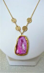 yzWG[EANZT[ AK^sNXCXy_gVo[fBXNx`F[agata rosa fetta ciondolocon 925 dischi dargento vermeil e catena nuovo senza etichetta