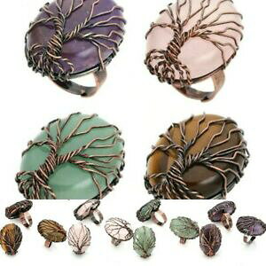 yzWG[EANZT[ Be[WOWF}`Nr[YANZT[vintage rame albero della vita anello naturale gemma chakra perline accessori nuovo