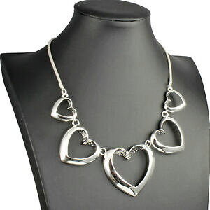 yzWG[EANZT[ O[gn[go^Cf[Xe[gglbNXgrande argento lucido graduato collegati cuore san valentino girocollo dichiarazione collana