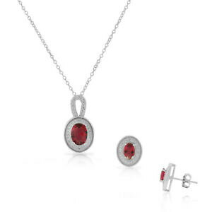 yzWG[EANZT[ Vo[X^[Obhr[g[I[o{COlbNXZbg925 argento sterling rosso rubytone cz ovale orecchini a lobo collana set