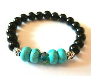 yzWG[EANZT[ WFXg[^[RCYuXbgIjLXgemstone bracciale turchese e onice nero con elastico