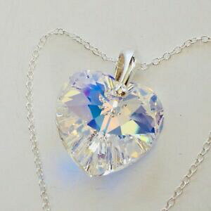 yzWG[EANZT[ Vo[X^[OGgXtXL[NX^n[glbNXy_g925 argento sterling elementi swarovski crystal ab 18mm cuore collana ciondolo