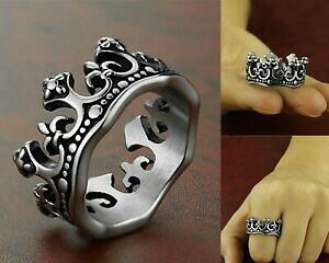 yzWG[EANZT[ CNC[NEOubNNXIuiCguomini donne royal regina re corona anello vintage nero croce di cavaliere in acciaio inox