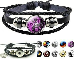 yzWG[EANZT[ uXbg[vnero e bianco intrecciato bracciale yin yang tai chi corda in pelle per le donne uomini