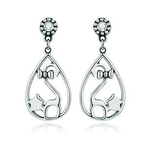yzWG[EANZT[ hbvCOL[rbNWR{EX^[OVo[donna goccia orecchini cattivo gatto fiocco zircone cubico 925 argento sterling