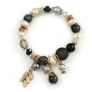 �y���������z�W���G���[�E�A�N�Z�T���[ �g�����f�B�Z���~�b�N�X�K���X�r�[�Y�S�[���h�V���o�[�g�[�����^�������Otrendy ceramica, vetro e semipreziose perline, oroargento tono anelli di metallo, char