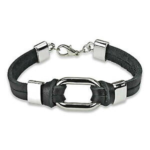 yzWG[EANZT[ X`[RlNebhubNU[uXbgVo[X`[YuXbgacciaio collegato bracciale in pelle nero argento acciaio bracciale da uomo regal
