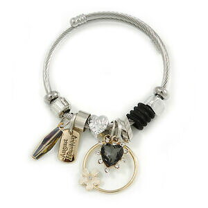 【送料無料】ジュエリー・アクセサリー ファンタジアペンダントハートクリスタルリングフレックスケーブルツイストカフブレスレットciondolo fantasia cuore, fiore, anelli di cristallo flex cavo attorcigli