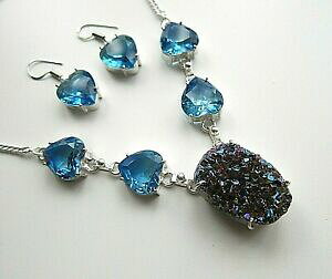 yzWG[EANZT[ `^hW[AK^WF}AWFglbNXCOZbgtitanium druzy agata gemma argento collana e orecchiniset