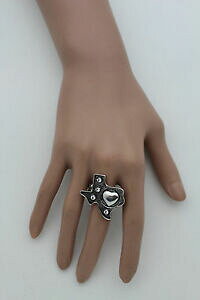 yzWG[EANZT[ Vo[eLTXn[gut@bVOdonna argento antico metallo texas stato mappa cuore amore moda anello elastico