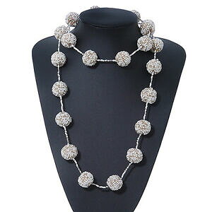 【送料無料】ジュエリー・アクセサリー ロングホワイトベージュグラスパールボールネックレスlungo biancobeige perla di vetro palla collana 110cm lunghezza