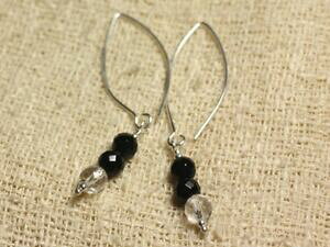 yzWG[EANZT[ u[NhIAWIjLXm[NX^NH[chboucles doreilles argent 925 crochets 40mm onyx noir et cristal quartz rondes